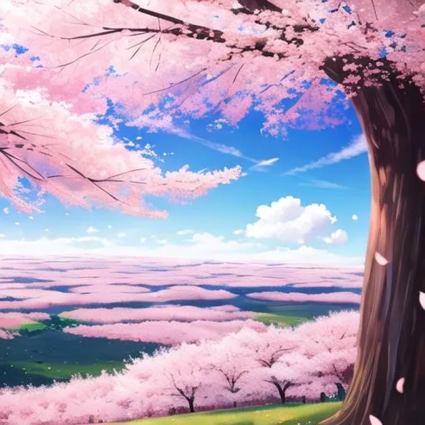 Scenic Series - Comic Category - Meadow with Blooming Cherry Blossoms