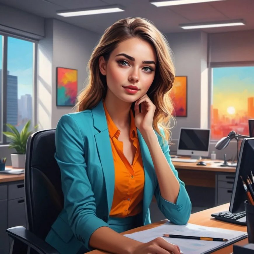 Character Series- Digital Painting- Girl Working in Office